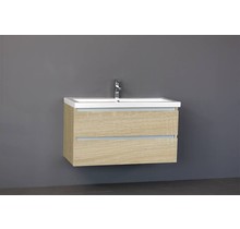 Badkamermeubel Trend Zara 100x47x52cm Licht Eiken SaniPro 2 Lades Greeploos met greeplist aliminium Softclose Wastafel 1 Kraangaten Keramiek