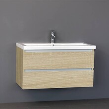 Badkamermeubel Trend Zara 100x47x52cm Licht Eiken SaniPro 2 Lades Greeploos met greeplist aliminium Softclose Wastafel 1 Kraangaten Keramiek