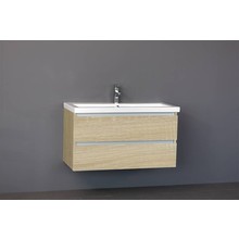 Badkamermeubel Trend Zara 100x47x52cm Licht Eiken SaniPro 2 Lades Greeploos met greeplist aliminium Softclose Wastafel 1 Kraangaten Keramiek