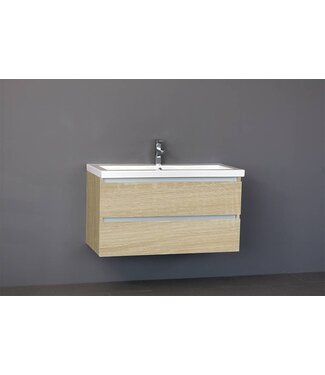 SANI-SUPPLY Badkamermeubel Trend Zara 100x47x52cm Licht Eiken SaniPro 2 Lades Greeploos met greeplist aliminium Softclose Wastafel 1 Kraangaten Keramiek