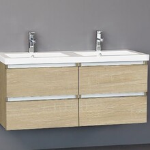 Badkamermeubel Trend Zara 120x47x52cm Licht Eiken SaniPro 4 Lades Greeploos met greeplist aliminium Softclose Wastafel 2 Kraangaten Keramiek