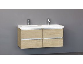 Badkamermeubel Trend Zara 120x47x52cm Licht Eiken SaniPro 4 Lades Greeploos met greeplist aliminium Softclose Wastafel 2 Kraangaten Keramiek