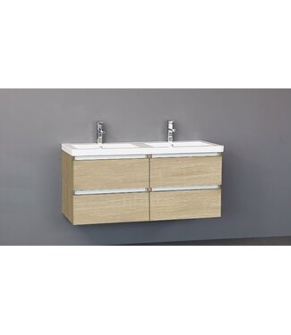 SANI-SUPPLY Badkamermeubel Trend Zara 120x47x52cm Licht Eiken SaniPro 4 Lades Greeploos met greeplist aliminium Softclose Wastafel 2 Kraangaten Keramiek