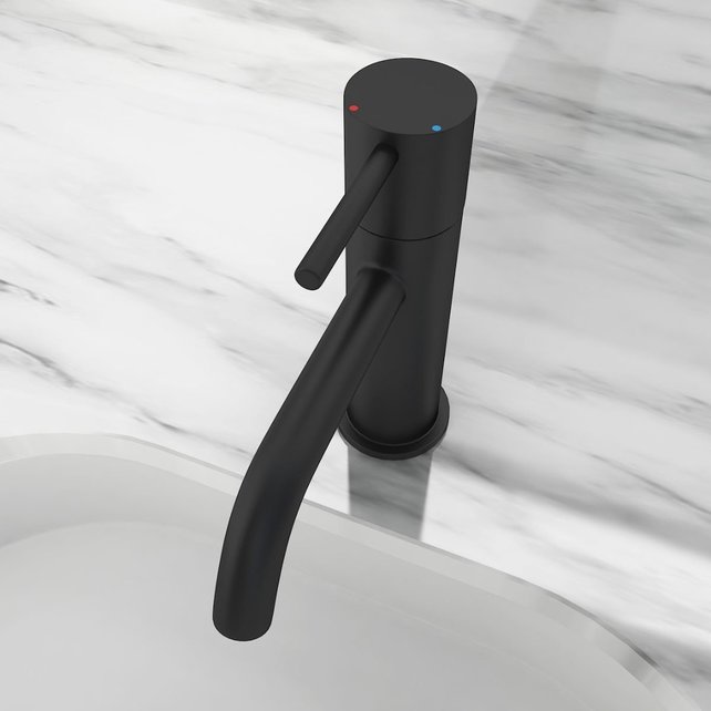 Wastafelkraan Laag Donna Mat Zwart Mengkraan SaniPro Lux Rond 1 Greeps Opbouw