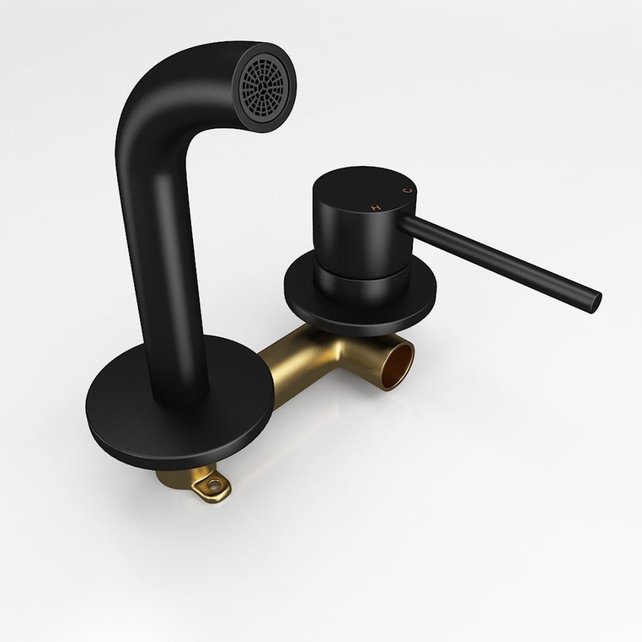 Inbouw Wastafelkraan Donna Mat Zwart SaniPro Lux Mengkraan Rond 1 Greeps 21cm Uitloop