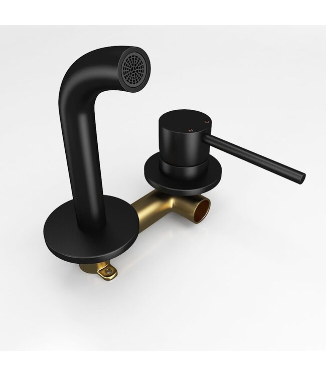 SANETTI Inbouw Wastafelkraan Donna Mat Zwart SaniPro Lux Mengkraan Rond 1 Greeps 21cm Uitloop