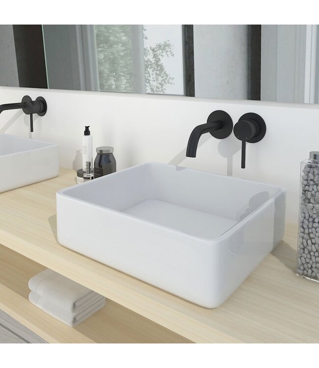 SANETTI Inbouw Wastafelkraan Donna Mat Zwart SaniPro Lux Mengkraan Rond 1 Greeps 21cm Uitloop