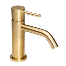 Wastafelkraan Laag Gold Geborsteld goud Mengkraan SaniPro Lux Rond 1 Greeps Opbouw