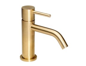 Wastafelkraan Laag Gold Geborsteld goud Mengkraan SaniPro Lux Rond 1 Greeps Opbouw