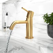 Wastafelkraan Laag Gold Geborsteld goud Mengkraan SaniPro Lux Rond 1 Greeps Opbouw