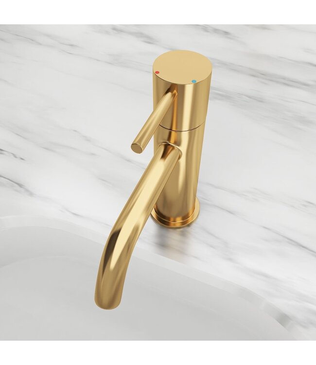 SANETTI Wastafelkraan Laag Gold Geborsteld goud Mengkraan SaniPro Lux Rond 1 Greeps Opbouw