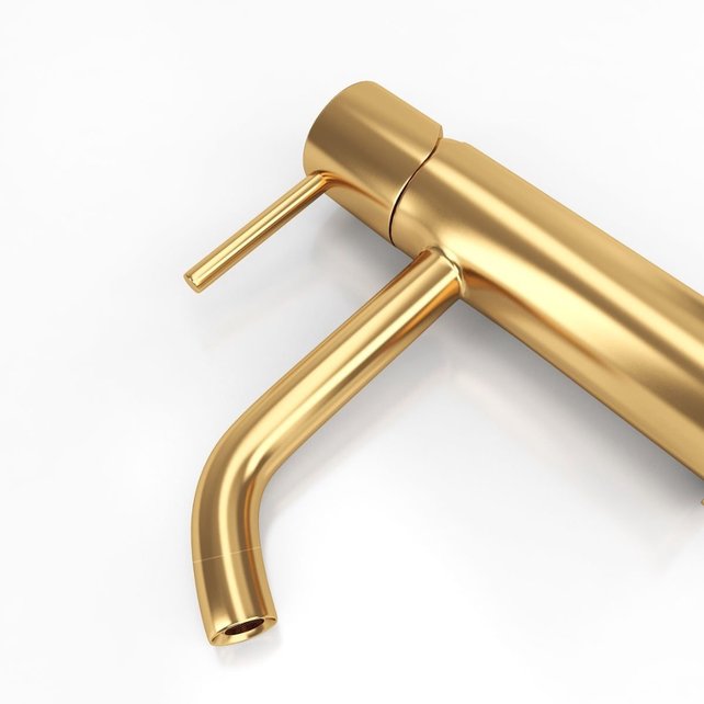 Wastafelkraan Laag Gold Geborsteld goud Mengkraan SaniPro Lux Rond 1 Greeps Opbouw