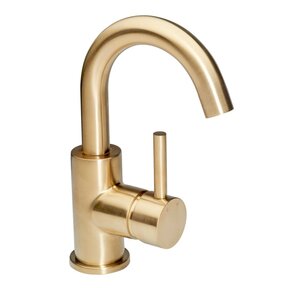 Wastafelkraan Laag Gold Geborsteld Goud Mengkraan Rond Draaibaar Uitloop met Waste Opbouw 1 Greeps