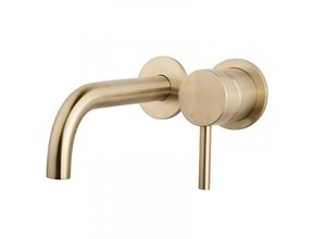 Inbouw Wastafelkraan Gold Geborsteld Goud SaniPro Lux Mengkraan Rond 1 Greeps 21cm Uitloop