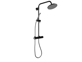 SaniPro Opbouw Regendoucheset Nomi Rond Mat Zwart 20cm Thermostaatkraan Glijstang Regendouche Handdouche