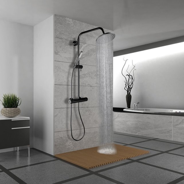 SaniPro Opbouw Regendoucheset Nomi Rond Mat Zwart 20cm Thermostaatkraan Glijstang Regendouche Handdouche