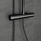SaniPro Opbouw Regendoucheset Nomi Rond Mat Zwart 20cm Thermostaatkraan Glijstang Regendouche Handdouche