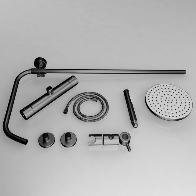 SaniPro Opbouw Regendoucheset Nomi Rond Mat Zwart 20cm Thermostaatkraan Glijstang Regendouche Handdouche