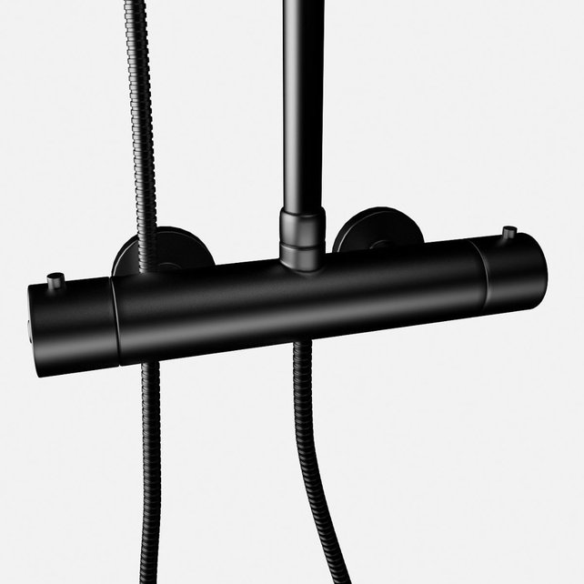 SaniPro Opbouw Regendoucheset Nomi Rond Mat Zwart 20cm Thermostaatkraan Glijstang Regendouche Handdouche