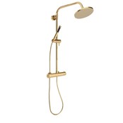 Doucheset Nomi Opbouw Rond Geborsteld Goud 25cm Thermostaatkraan Glijstang Regendouche Handdouche