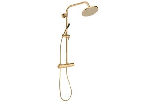 Doucheset Nomi Opbouw Rond Geborsteld Goud 25cm Thermostaatkraan Glijstang Regendouche Handdouche