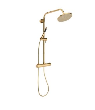 SANETTI Doucheset Nomi Opbouw Rond Geborsteld Goud 25cm Thermostaatkraan Glijstang Regendouche Handdouche