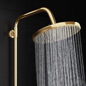 Doucheset Nomi Opbouw Rond Geborsteld Goud 25cm Thermostaatkraan Glijstang Regendouche Handdouche