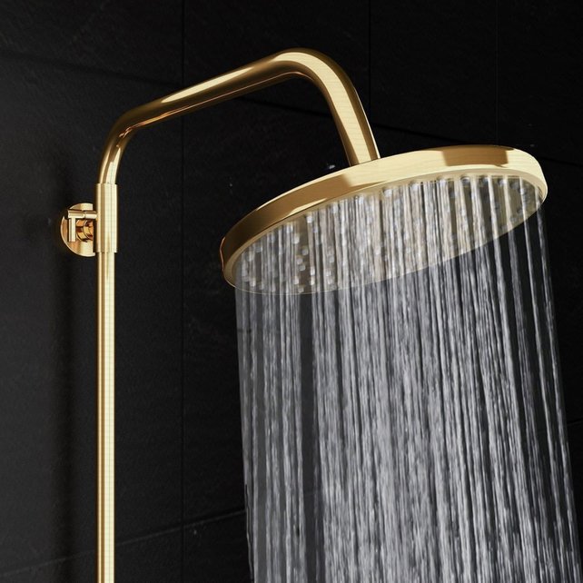 Doucheset Nomi Opbouw Rond Geborsteld Goud 25cm Thermostaatkraan Glijstang Regendouche Handdouche