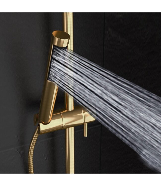 SANETTI Doucheset Nomi Opbouw Rond Geborsteld Goud 25cm Thermostaatkraan Glijstang Regendouche Handdouche