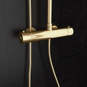 Doucheset Nomi Opbouw Rond Geborsteld Goud 25cm Thermostaatkraan Glijstang Regendouche Handdouche