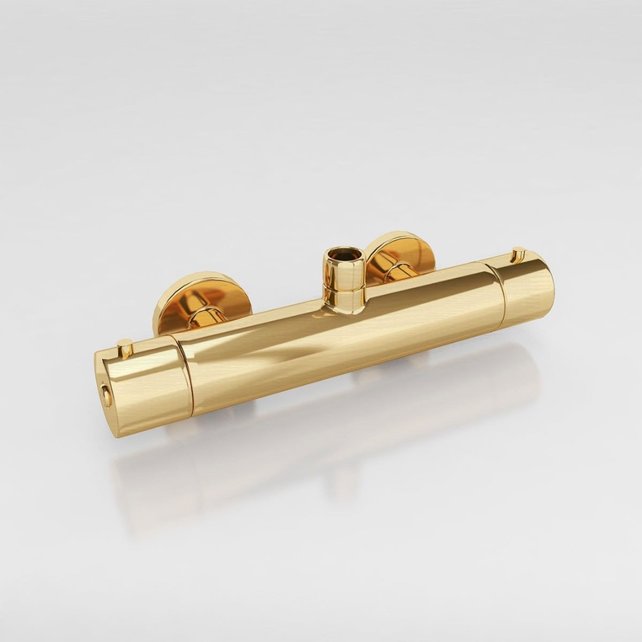 Doucheset Nomi Opbouw Rond Geborsteld Goud 25cm Thermostaatkraan Glijstang Regendouche Handdouche