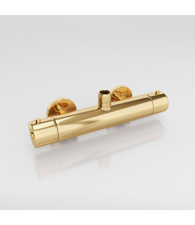 SANETTI Doucheset Nomi Opbouw Rond Geborsteld Goud 25cm Thermostaatkraan Glijstang Regendouche Handdouche