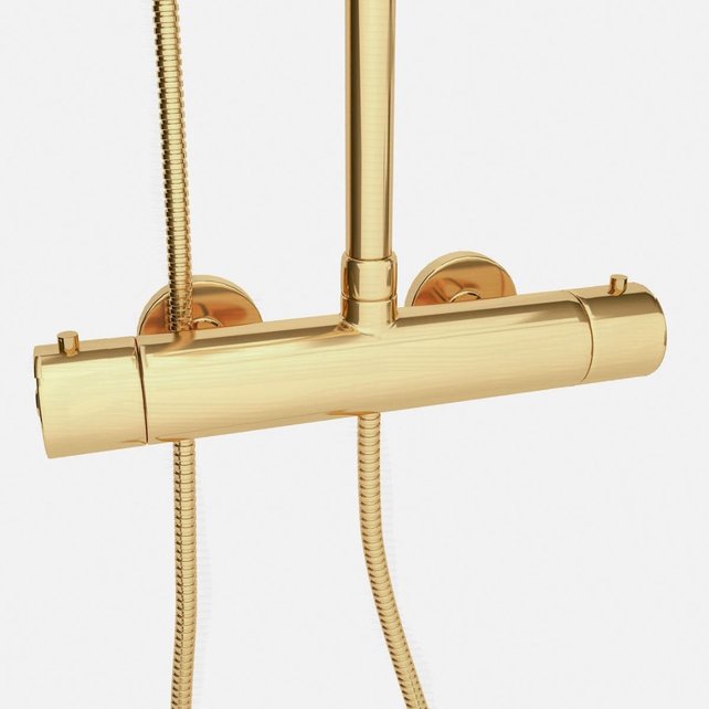 Doucheset Nomi Opbouw Rond Geborsteld Goud 25cm Thermostaatkraan Glijstang Regendouche Handdouche