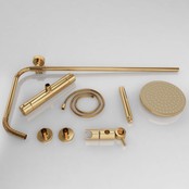 Doucheset Nomi Opbouw Rond Geborsteld Goud 25cm Thermostaatkraan Glijstang Regendouche Handdouche