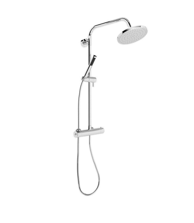 SANETTI Doucheset Nomi Opbouw Rond Geborsteld Goud 25cm Thermostaatkraan Glijstang Regendouche Handdouche