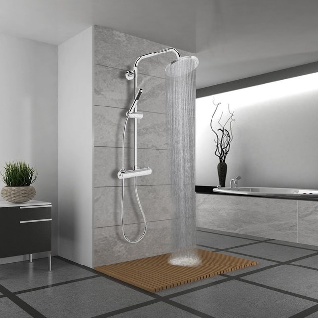 Doucheset Nomi Opbouw Rond Glans Chroom 25cm Thermostaatkraan Glijstang Regendouche Handdouche Doucheset Nomi Opbouw Rond Glans Chroom 25cm Thermostaatkraan Glijstang Regendouche Handdouche