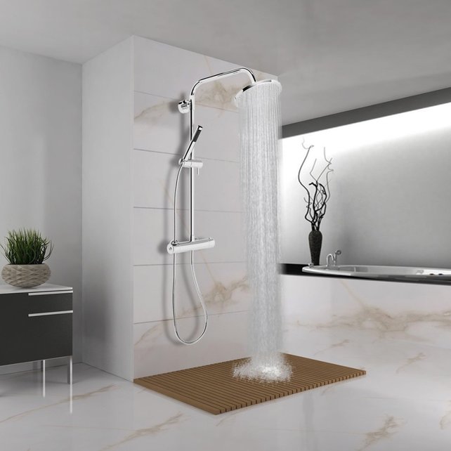 Doucheset Nomi Opbouw Rond Glans Chroom 25cm Thermostaatkraan Glijstang Regendouche Handdouche Doucheset Nomi Opbouw Rond Glans Chroom 25cm Thermostaatkraan Glijstang Regendouche Handdouche