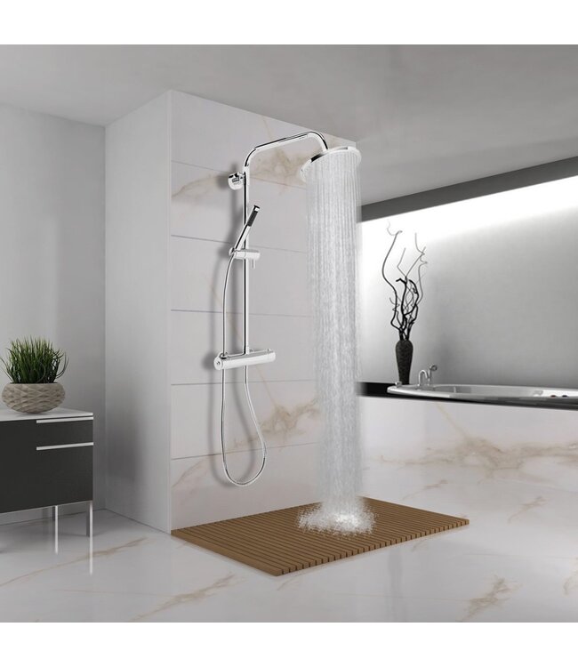 SANETTI Doucheset Nomi Opbouw Rond Glans Chroom 25cm Thermostaatkraan Glijstang Regendouche Handdouche