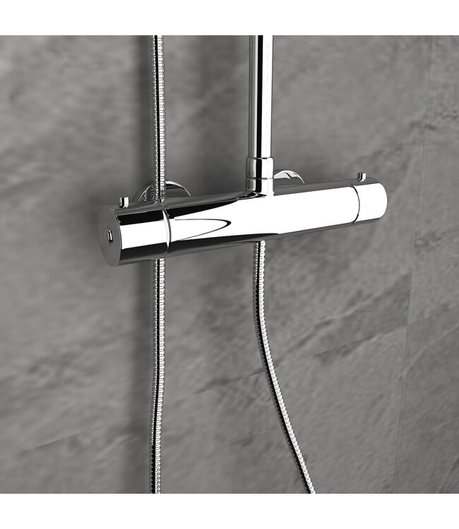 SANETTI Doucheset Nomi Opbouw Rond Glans Chroom 25cm Thermostaatkraan Glijstang Regendouche Handdouche