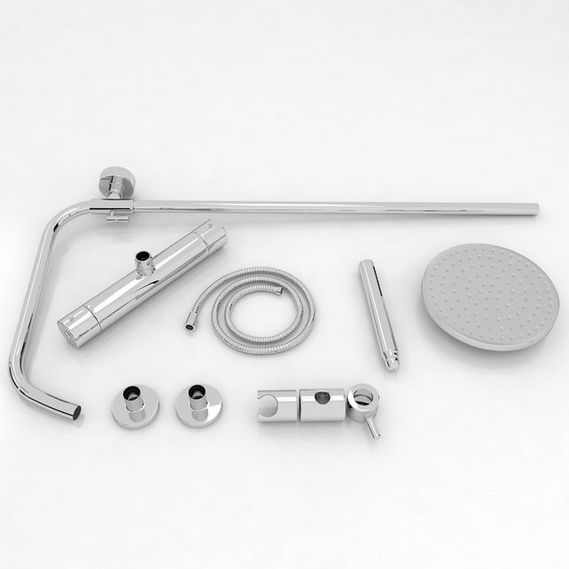 Doucheset Nomi Opbouw Rond Glans Chroom 25cm Thermostaatkraan Glijstang Regendouche Handdouche Doucheset Nomi Opbouw Rond Glans Chroom 25cm Thermostaatkraan Glijstang Regendouche Handdouche