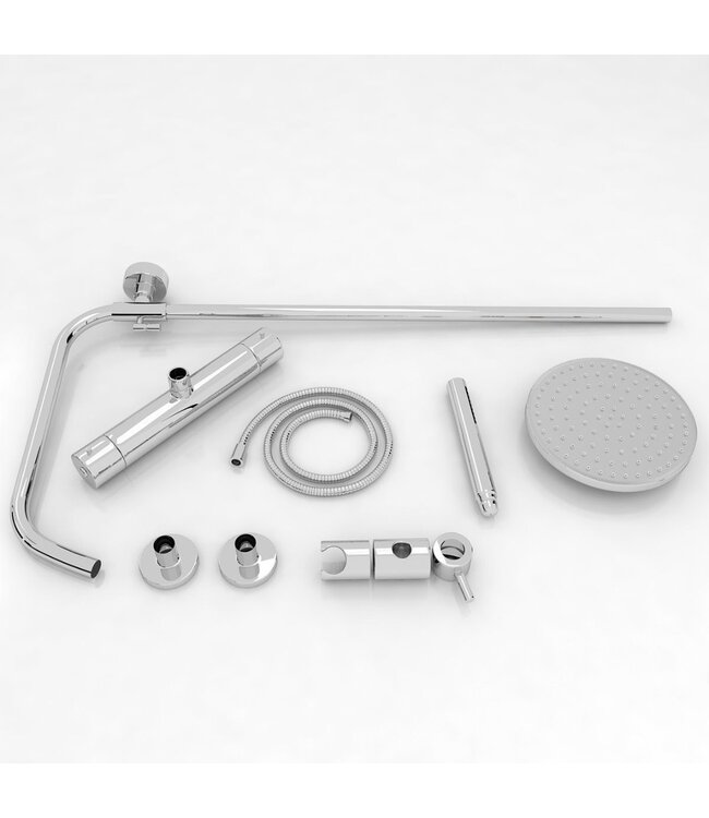 SANETTI Doucheset Nomi Opbouw Rond Glans Chroom 25cm Thermostaatkraan Glijstang Regendouche Handdouche