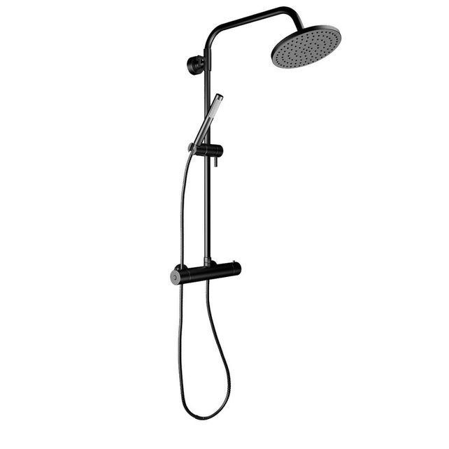 Doucheset Nomi Opbouw Rond Glans Chroom 25cm Thermostaatkraan Glijstang Regendouche Handdouche Doucheset Nomi Opbouw Rond Glans Chroom 25cm Thermostaatkraan Glijstang Regendouche Handdouche
