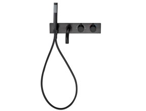 SaniPro Badkraan Nomi Inbouw Rond Mat Zwart Thermostatisch 2 Greeps met Handdoucheset