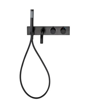 SANETTI SaniPro Badkraan Nomi Inbouw Rond Mat Zwart Thermostatisch 2 Greeps met Handdoucheset