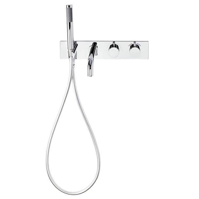 SaniPro Badkraan Nomi Inbouw Rond Mat Zwart Thermostatisch 2 Greeps met Handdoucheset SaniPro Badkraan Nomi Inbouw Rond Mat Zwart Thermostatisch 2 Greeps met Handdoucheset