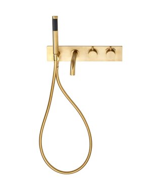 SANETTI Badkraan Nomi Inbouw Rond Geborsteld Goud Thermostatisch 2 Greeps met Handdoucheset