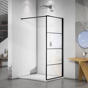 Inloopdouche Donna Mat Zwart Raster 90x200cm SaniPro Douchewand Antikalk Helderglas 8 mm Veiligheidsglas Easy Clean