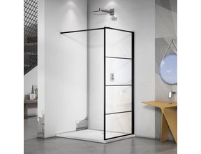Inloopdouche Donna Mat Zwart Raster 80x200cm SaniPro Douchewand Antikalk Helderglas 8 mm Veiligheidsglas Easy Clean