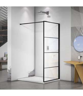 Inloopdouche Donna Mat Zwart Raster 80x200cm SaniPro Douchewand Antikalk Helderglas 8 mm Veiligheidsglas Easy Clean