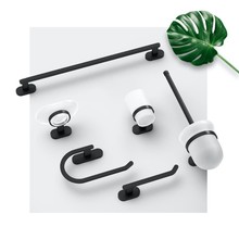 Luxe Toilet accessoires Set Quera Mat Zwart Luxe Borstel Set Toiletrolhouder Handdoekhaak en Dubbele Reserverolhouder